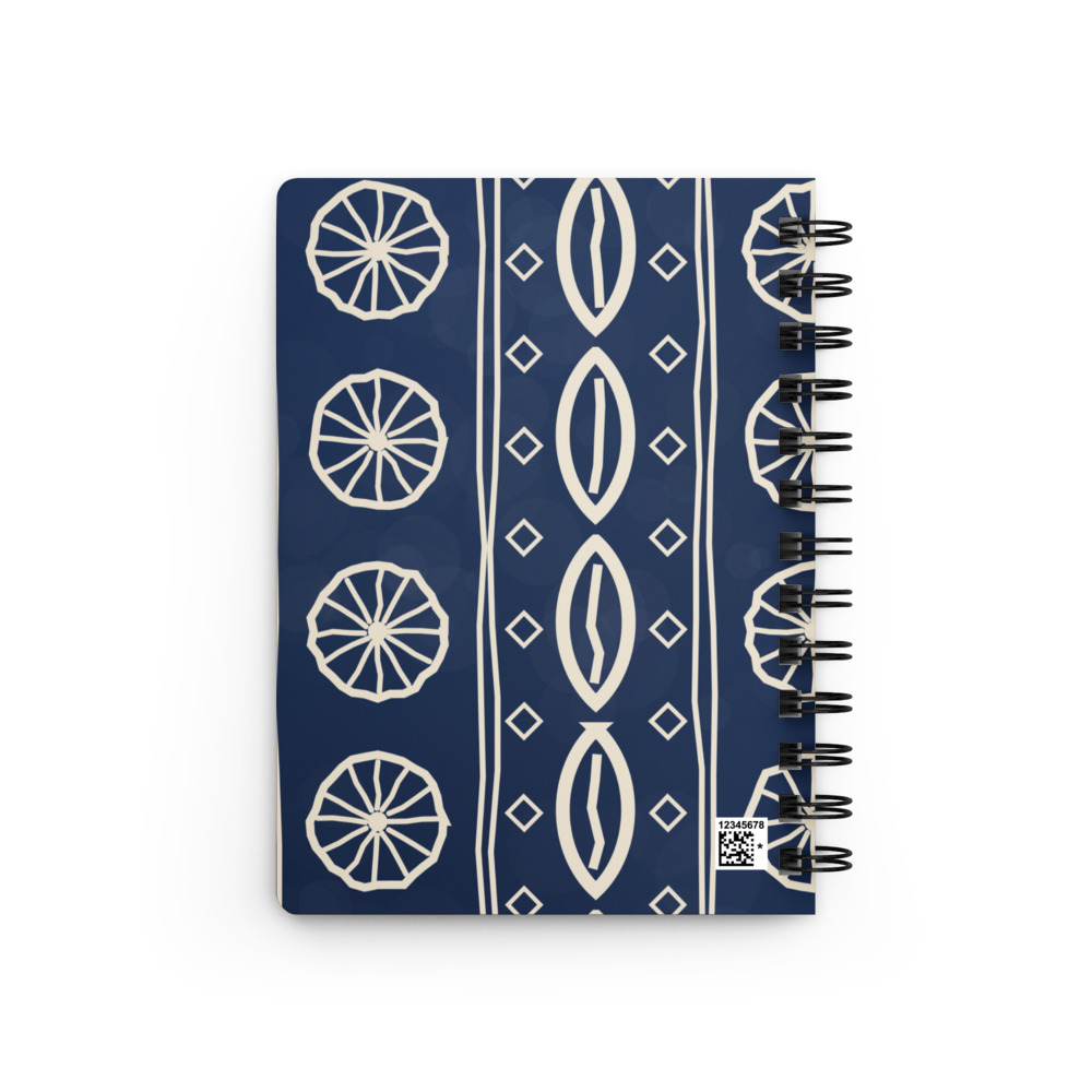 Indigo Signature Spiral Journal — le motif tel qu'il part à l'impression