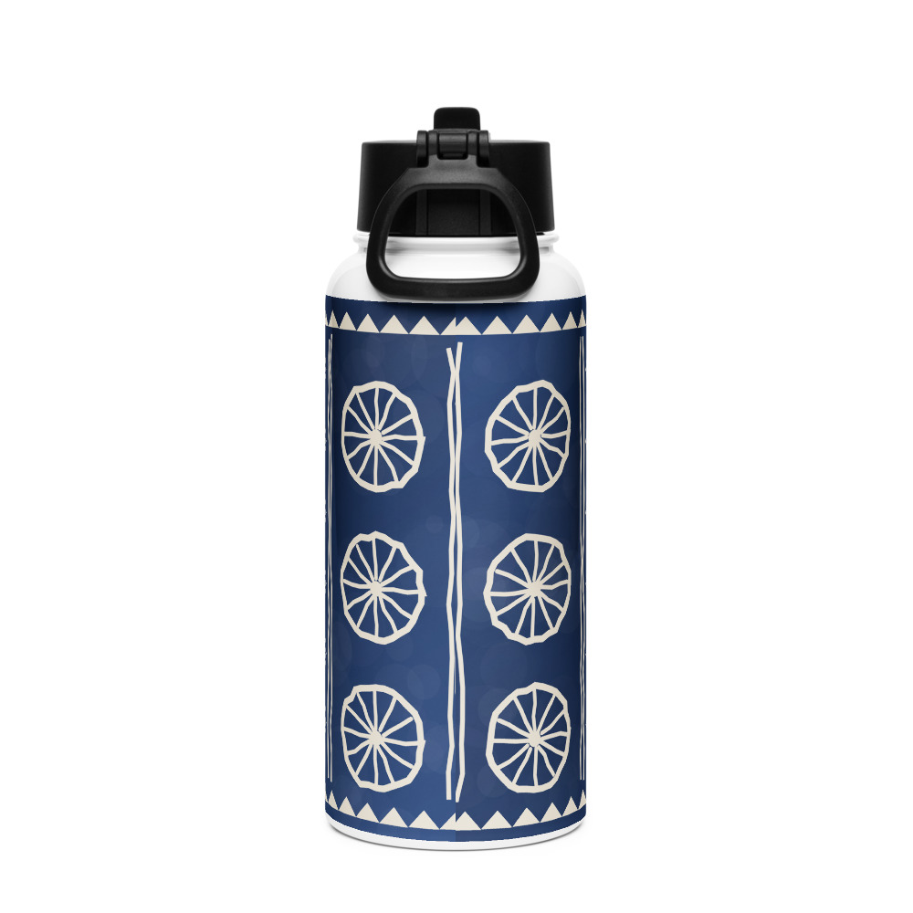 Indigo Signature Straw Bottle — le motif tel qu'il part à l'impression