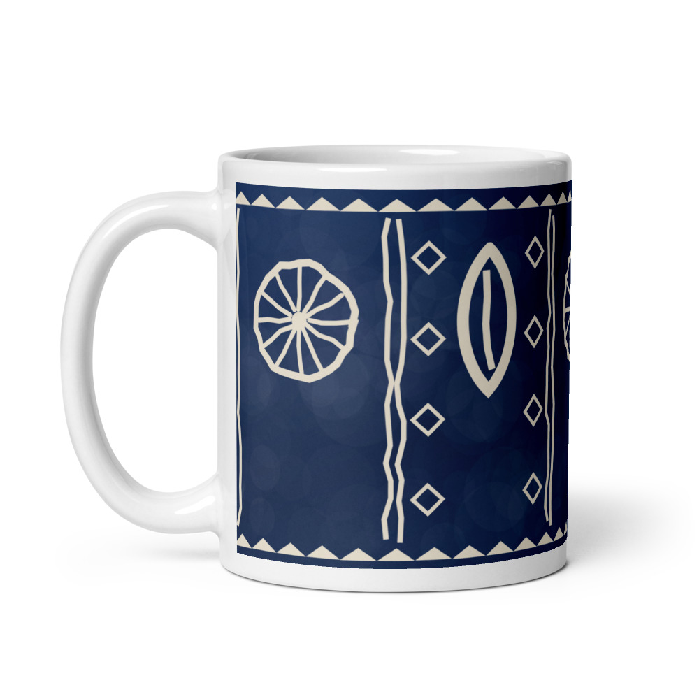 Indigo Signature Mug — le motif tel qu'il part à l'impression