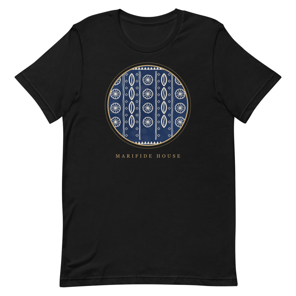 Indigo Signature Tee — le motif tel qu'il part à l'impression