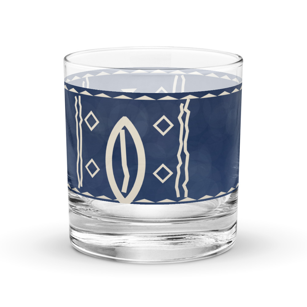 Indigo Signature Rocks Glass — le motif tel qu'il part à l'impression
